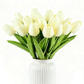Artificial Tulips Bridal Wedding Festival Decor Bouquet Real Touch PU Flower Bouquet Pack of 20 (Off-White) - color: Off-white