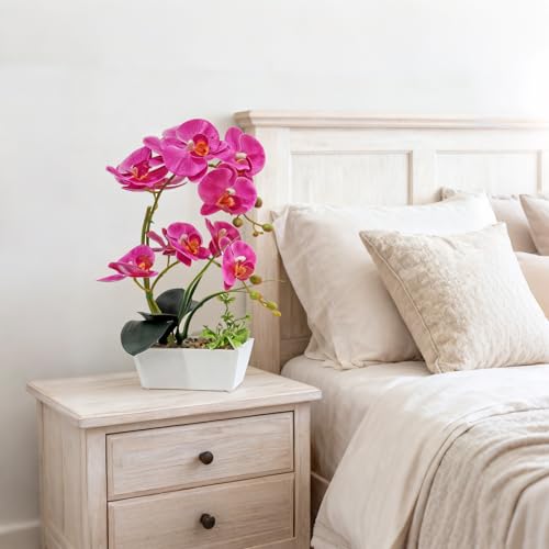 Purple Orchid Artificial Flowers Indoor Large Faux Orchids in Pot Phalaenopsis Flowers Arrangement Fake Flowers Dining Table Decor Centerpiece Bathroom Plants Home Decoration - color: Purple