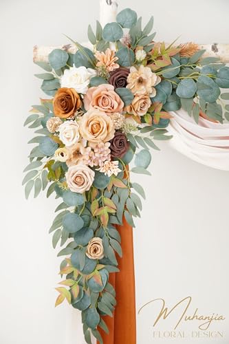 Muhanjia Artificial Arch Flowers Kit(Pack of 4),2Pcs Artificial Flower Arch Decor, 2Pcs Drapes, Ceremony and Reception Background Rose Decoration, Terracotta Champagne Floral Party Outdoor Decor - color: Terracotta Champagne