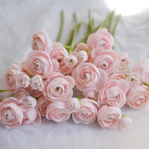 18 Pcs Ranunculus Artificial Flowers Pink Mini Faux Ranunculus Flowers Pink Silk Ranunculus Flowers for Wedding DIY Bouquets Home Decor Arrangements - color: Pink