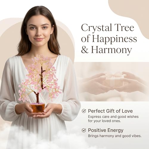 ANAYA AGATE Crystal Tree of Life Rose Quartz Healing Crystal Trees for Home & Office Decor, Handmade Gem Money Bonsai Trees for Positive Energy, Good Luck Decor, Birthday Gifts for Women, Mom - color: Rose Quartz Golden Wire