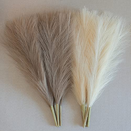 Faux Pampas Grass, 18"/45cm Artificial Pampas Grass Fluffy 6 Stem pompous Grass Flower Arrangement for Boho Home Wedding Decoration (Beige,Taupe) - color: Beige,taupe