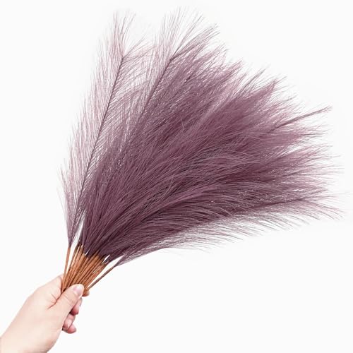 Fake Pampas Grass Plants Artificial Reeds Decoration Set of 28 Stems 18” Faux Florals Bulrush Fluffy Beige Branches for Home Wedding Party Vase Fillers Christmas DIY Feathers Décor Light Purple 28 Pcs - color: Pampas Grass Stems / Light Purple 28 Pcs
