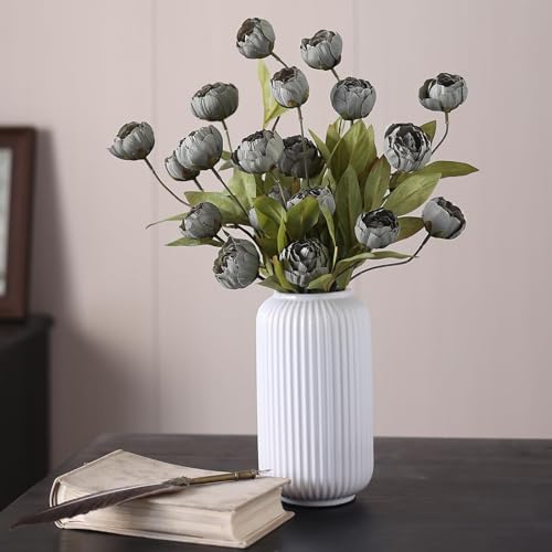 VIERENA 6 Pcs Faux Silk Peony Artificial Flowers for Vase -27", Bulk Fake Peonies Branches with Stems for DIY Bouquet Centerpieces Wedding Fillers Arrangements Shower Decorations (Dark Gray) - color: Dark Gray