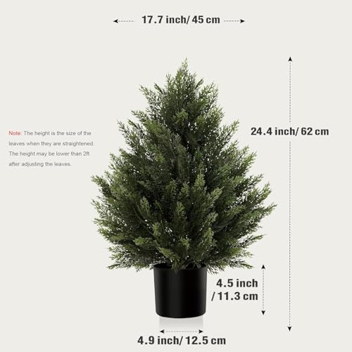 Vitalismo Artificial Topiary Cedar Trees 2FT Tall 2 Set, Outdoor Indoor Faux Pine Shrubs Plants, Realistic Fake Plants Front Porch Decor, Artificial Bushes Cypress for Home Front Door Offices - color: Cedar, size: 2ft