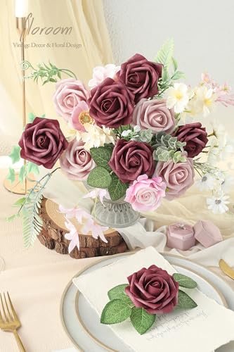Floroom Artificial Flowers 25pcs Real Looking Cinnamon Rose & Shabby Pink Foam Fake Roses with Stems for DIY Wedding Bouquets Bridal Shower Centerpieces Floral Arrangements Party Tables Decorations - color: Cinnamon Rose & Shabby Blush, size: 25Pcs