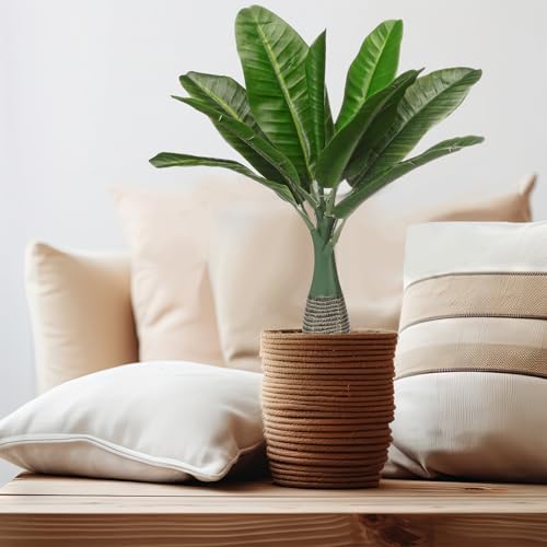 Chunyin 2 Pcs Small Palm Tree Artificial Palm Tree 17" Small Faux Plants Plastic Fake Artificial Leaf Tropical Plants Mini for Office Desk Shelf Bathroom Home Indoor Outdoor Decor