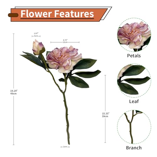 4 PCS Premium White Peonies Artificial Flowers,19.2’’Fake Faux Silk Peonies for Centerpieces Wedding Home Decor (4, Purple) - color: Purple