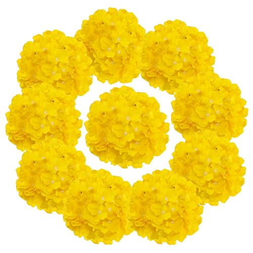 Fake Yellow Hydrangea Artificial Flowers - Faux Silk Hydrangeas Flowers Heads with Stems Real Touch for Home Wedding Party Table Decor(Yellow,Pack of 10) - color: Yellow