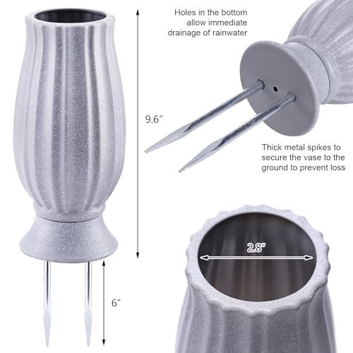 Cemetery Vase with Metal Spike for Artificial Flower Grave Decorations | Cemetery vases for grave，Flower holder for cemetery，Cemetery decorations for grave - color: Grey Granite