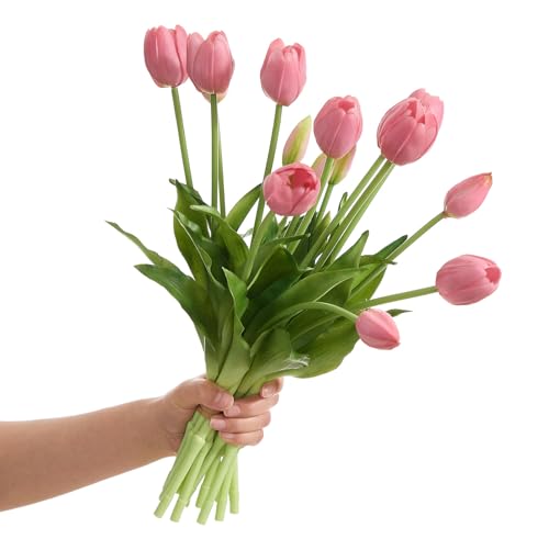 15 Pcs Deep Pink Tulips Artificial Flowers Faux Tulips Real Touch Latex Fake Flower Bouquet for Spring Wedding Home Décor Centerpiece Arrangements - color: Deep Pink