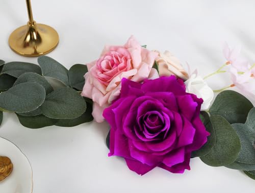 Artificial Roses Purple Silk Flowers 4.3" Purple Velvet Roses Artificial Flowers 16PCS Real Lookong Faux Flowers with Stems for DIY Wedding Party Baby Shower Home Decoration(Purple) - color: 4.3" Purple