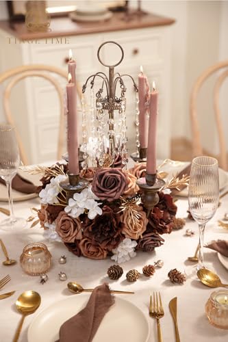 TINGE TIME Artificial Flowers Combo Set, Gradient Color Flower Leaf with Stems for DIY Wedding Bouquets Centerpieces Baby Shower Party Home Decorations (Mocha Brown) - color: Mocha Brown