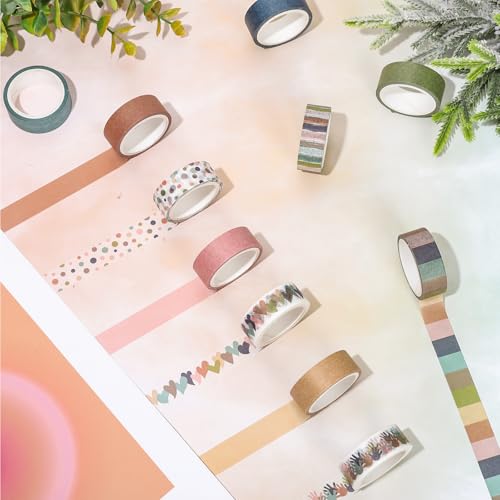 FYSUIMU 12 Rolls Boho Washi Tape Heart Handprint Polka Dots Decorative Masking Tapes Boho Colors Gift Wrapping Paper Tape for Scrapbook Journal DIY Art Crafts - style: Boho