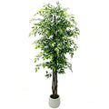 7ft Tall Artificial Ficus Tree in White Pot, Straight Trunk Fake Ficus Tree with Lush Green Leaves, Faux Potted Plant for Indoor Outdoor Home Office Living Room Patio Decor