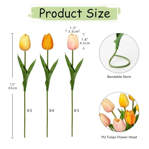 DILATATA 10pcs Artificial Tulips Flowers, 13.5'' Mixcolor, Real Touch, Faux Tulips for Decoration, Home Wedding Bouquet - color: Mixcolor Style5 #10