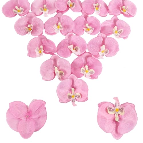 Pink Flowers Orchid Heads 15PCS Artificial Orchids 3.35” Fake Flower Heads for Craft for Bridal Shower Home Party Wedding Cake Decoration (Pink) - color: Pink