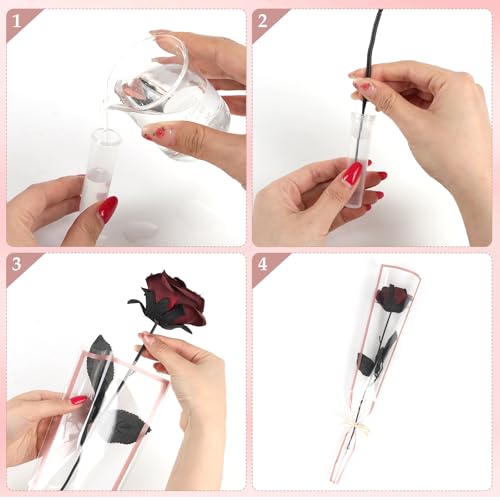 50 Pcs Flower Water Tubes with 50 Pcs White Single Rose Sleeve Single Rose Holder for Bouquets Flower Vials Individual Single Stem Floral Wrapping Bag for Mother's Day Graduation Florist Supplies - color: White, size: single flower wrap