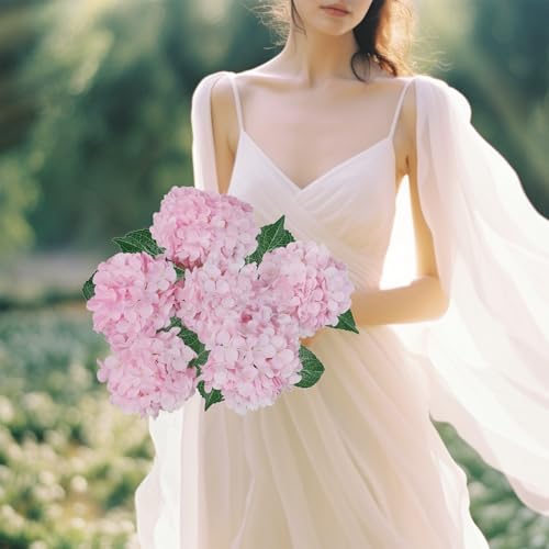 6PCS Premium Pink Hydrangea Artificial Flowers Bouquets, Light Pink Silk Hydrangea Flowers Heads with Stems, Fake Hydrangeas Flowers Arrangement, Faux Hydrangea Decor for Home Wedding Party - color: Pink Blush