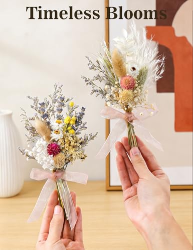 xin's convey Mini Dried Flower Bouquet Set of 6, Pink Mini Bouquet, Party Plate Decoration, Bridesmaid Flower Girl Proposal Box, Birthday Cake Table Arrangement, Wall Decoration - color: Pink