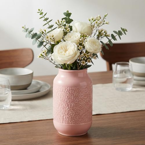 Pink Ceramic Vase, 9 Inch Cute Flower Vase for Pampas Grass, Modern Decorative Vases for Living Room, Minimalist Decor, Kitchen, Bedroom, Office, Bathroom, Wedding Decor - color: Pink