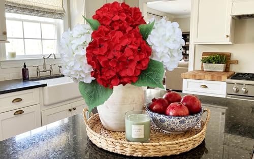 6PCS Large Silk Hydrangea Flowers, 20 in Full Faux Hydrangea Artificial Flowers with Stems Leaves for Fake Bouquets Home Valentines Day Xmas Party Christmas Centerpieces Arrangements (Red) - color: Red