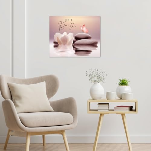 LB Pink Butterfly Wall Art for Bathroom Inspirational Quotes and White Floral Canvas Wall Art Wall Paintings Home Decor Zen Spa Wall Pictures for Living Room Bedroom Office Ready To Hang,16x12 Inch - color: Pink, size: 12"L x 16"W