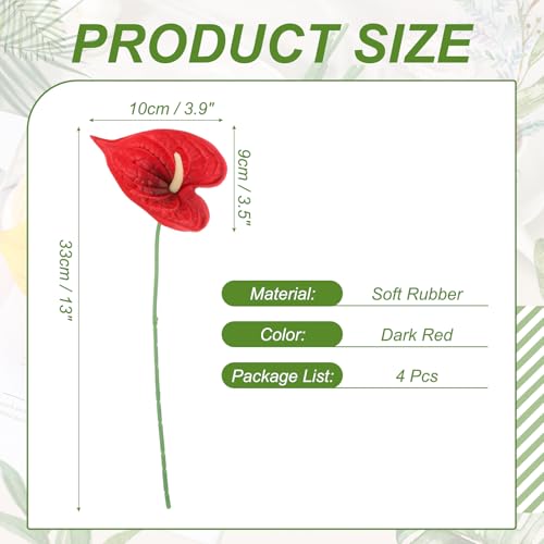 uxcell 4Pcs 11inch Artificial Anthurium Lily Flowers, Permanent Flower Bouquet for Home Arrangements Wedding Festival Decoration Crafts Store Decor Accessories, Dark Red - color: Dark Red