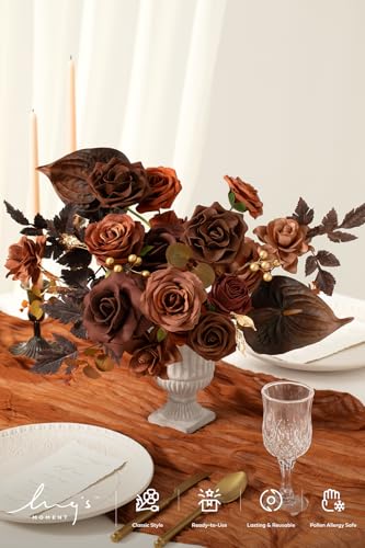 Ling's Moment Fake Flowers Box, Faux Artificial Greenery Stems Foam Roses Gardenia Anthurium Silk Eucalyptus Fabic Flower for Centerpieces Bouquet Wedding Vase, Walnut Brown & Terracotta, Deluxe Combo - color: Brn-walnut Brown & Terracotta, size: Deluxe