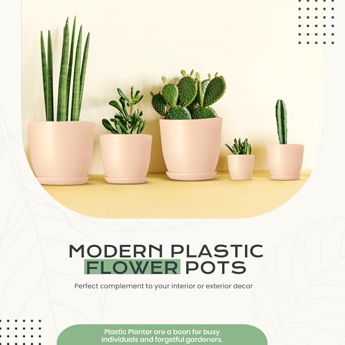 Utopia Home - Plant Pots Indoor with Drainage - 7/6.6/6/5.3/4.8 Inches Home Decor Flower Pots - Plastic Planters for Indoor Plants, Cactus, Succulents Pot (Pink, Pack of 10) - color: Peach Pink, size: Pack of 10