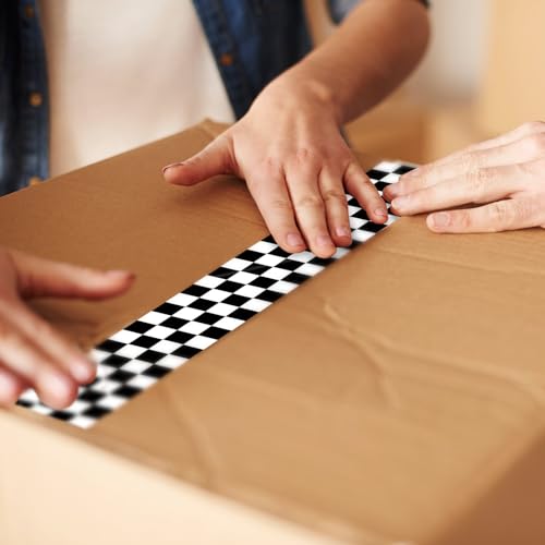 Whaline Checkered Flag Packing Tape 100 Yard Sticky Duct Gift Wrapping Tape Race Car Buffalo Plaid Waterproof Shipping Tapes for DIY Crafts Small Business Sealing Mail Boxes Supplies - style: Checkered Flag