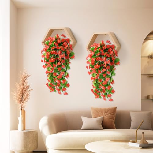 ZFProcess 2PCS Artificial Hanging Flowers, Fake Hanging Plants Violet Vines UV Resistant for Wall Home Room Garden Wedding Indoor Outdoor Spring Summer Decoration(Red) - color: Red