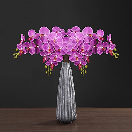 4 Pcs Artificial Orchid Flowers 9 Large Heads of Real Touch Vivid Phalaenopsis Orchid Flower Stem 36'' Tall, Artificial Flowers Branches for Home Decor, Office House Decoration-Purple Phalaenopsis - color: Purple #10