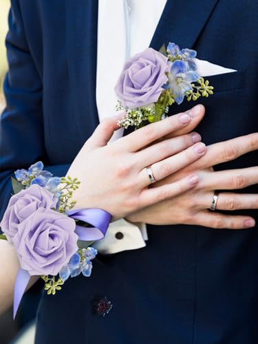 MACTING Artificial Lavender Flowers 30PCS Real Touch Fake Flowers with Stem Soft Foam Roses DIY Wedding Bouquet Boutonniere Table Centerpieces Party Summer Home Decorations - color: Lavender-1, size: 30PCS