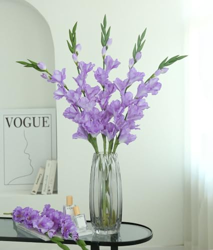 Purple Gladiolus Artificial Flowers 33.07 in Long Artificial Flowers Gladiolus Flowers 5 PCS Silk Fake Flowers Faux Gladiolus for Home Wedding Garden Arrangement Decor - color: Purple