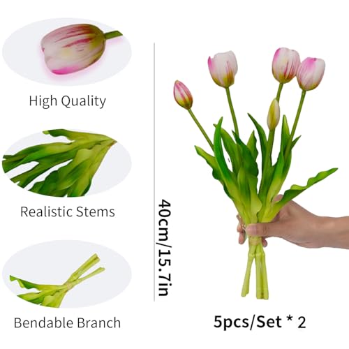 10PCS Pink Tulips Artificial Flowers Real Touch Fake Tulips Fake Flowers Mother's Day Easter Valentine'S Day Gifts Spring Decorations For Home - color: Pink