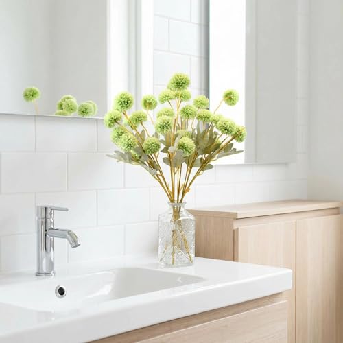 Mandy's 6 Stems Silk Green Kiku Ball Flowers | Artificial Chrysanthemum Stems for Home Summer Décor Realistic Faux Floral Arrangement Minimalist Elegant Style - color: Green