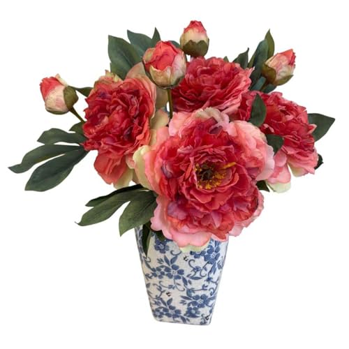 4 PCS Premium White Peonies Artificial Flowers,19.2’’Fake Faux Silk Peonies for Centerpieces Wedding Home Decor (4, Coral) - color: Coral