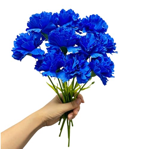 11 Inch Bouquets 10 Stem Carnations,Outdoor UV Resistant No Fade Artificial Flower,Mini Carnation Silk Petals Fake Flowers Forever Plants for Photo Props Home Party and Wedding Decor (Dark Blue) - color: Dark Blue