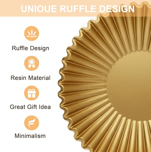 Gold Small Decorative Bowl for Home - Stylish Purse Bowls - Key Bowl for Entryway Table - Artificial Resin Scalloped Ruffle Bowl Display Centerpiece - color: Gold, size: 8.65 inch