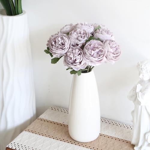 IPOPU 10pcs Light Purple Peonies Artificial Flowers Silk Peonies with Stems Real Look Fake Peony for Home Table Decorations Wedding Faux Flowers Arrangements (Light Purple) - color: Light Purple