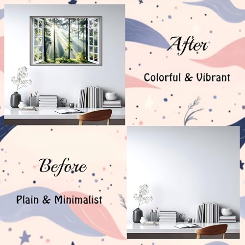 AMAZING WALL Morning Forest Sunlight View Peel and Stick 3D Fake Window Stickers,Self-Adhesive Nature Decals Wall Murals for Home Decor,32x48in/2PCS - color: Forest Sunlight, size: 32x48"/2PCS