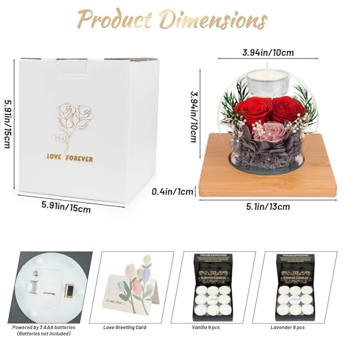 Preserved Pink Carnation Real Rose in Glass with Scented Candles–– Forever Flower Romantic Anniversary Christmas Birthday Valentines Mothers Day Gifts for Mom, Women, Wife, Girlfriend, Her, Grandma - color: Pink Carnation