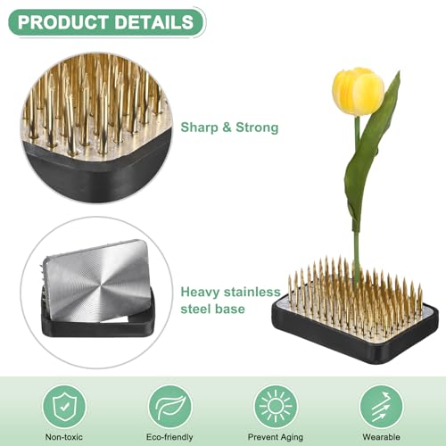 M METERXITY Flower Frog 2.05" x 1.34" Rectangle Copper Floral Arranger Pins Ikebana Holder W Rubber Base for Flower Arrangements/Craft Plant/Home Decor, Floral Kenzan Fixed Tool [1.1cm Pins] - size: 2.05" x 1.34"