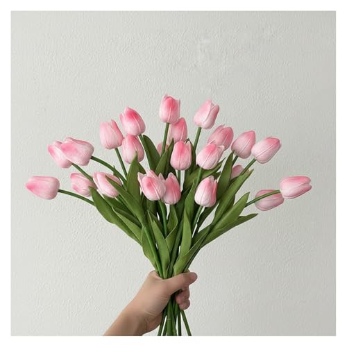 18pcs Artificial Tulips 13" PU Artificial Flowers for Family Friends Gifts DIY Flower Arrangement Home Kitchen Office Party Wedding Dining Table Decoration, Light Pink - color: Light Pink