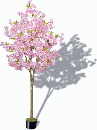 6FT Cherry Blossom Tree Artificial - Flower Trees Tall Artificial Plant, Large Pink Sakura Blossom Flowers Tree for Living Room Porch Entryway Office Decorations Indoor Outdoor
