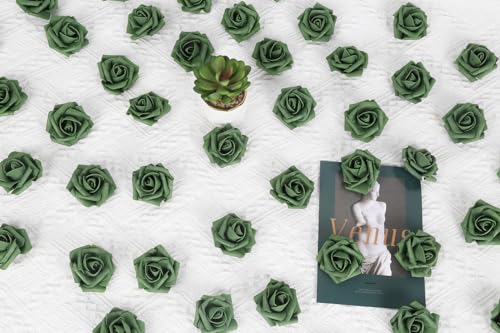 Foam Flowers,200PCS Emerald Green Roses 1.97in Fake Roses Artificial Roses Flowers for Craft DIY Wedding Party Home Decoration(Green) - color: Green