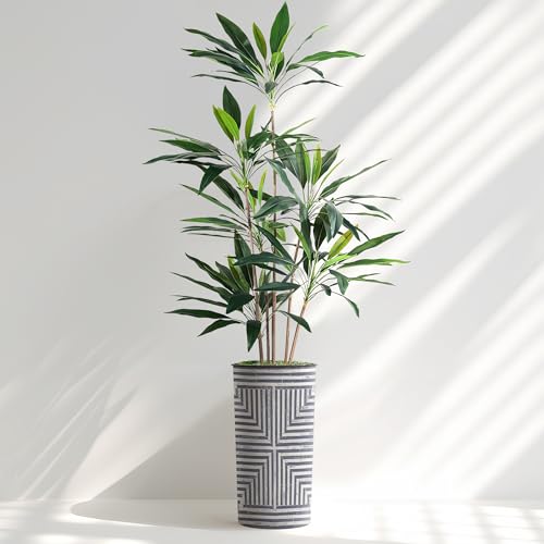 SIGNWIN Artificial Tree in Modern Geometric Pattern Planter, Fake Dracaena Tree Silk Tree for Indoor and Outdoor Home Decoration - 66" Overall Tall (Plant Pot Plus Tree) - style: Dracaena Tree