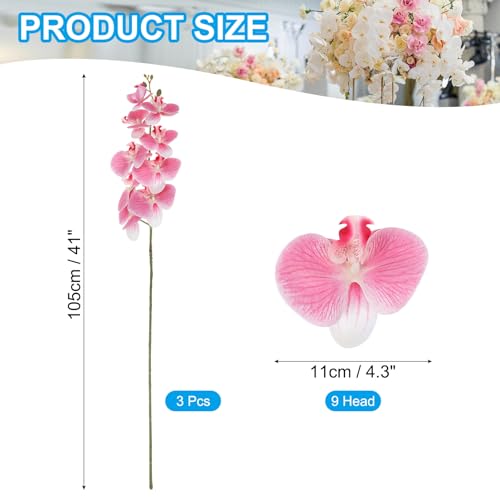 PATIKIL Artificial Orchid Stems 41", 3 Pack 9 Heads Faux Phalaenopsis Flowers Real Touch Fake Orchid Flower Branch for Vase Home Wedding Decoration, Pink - color: Pink