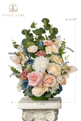 TINGE TIME Free Standing Artificial Rose Flowers Set of 2, Wedding Arch Altar Stage Decorations, Silk Fake Flower for Wedding Centerpiece Archway Aisle Welcome Entrance (DustyRose&NavyBlue) - color: Dustyrose&navyblue
